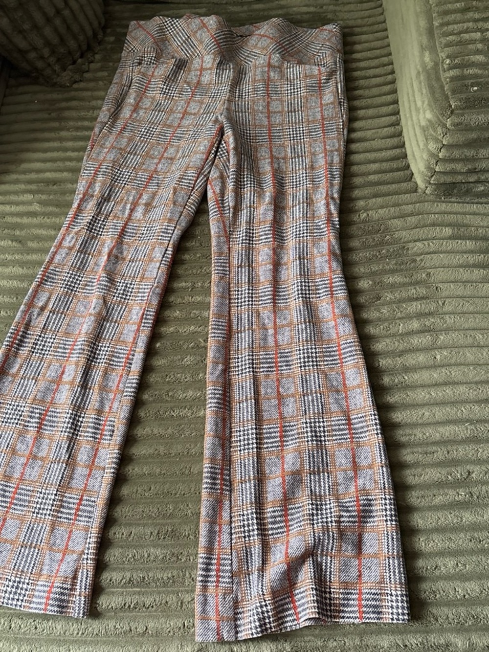 torrid Plaid Boot-Cut Pants in Gray with Rust Accents